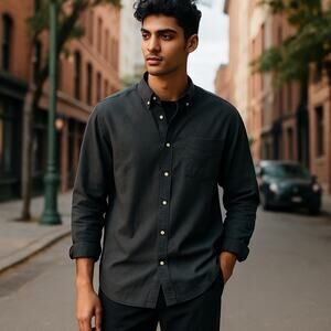 CHAPS Linen Blend Mens Mechanic Shirt NWT SZ XL Black Long Sleeve Office Resort